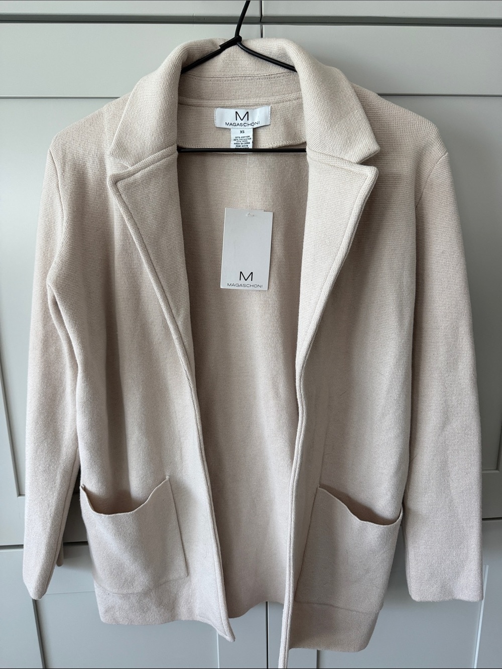Magaschoni Cream Open-Front Knit Blazer